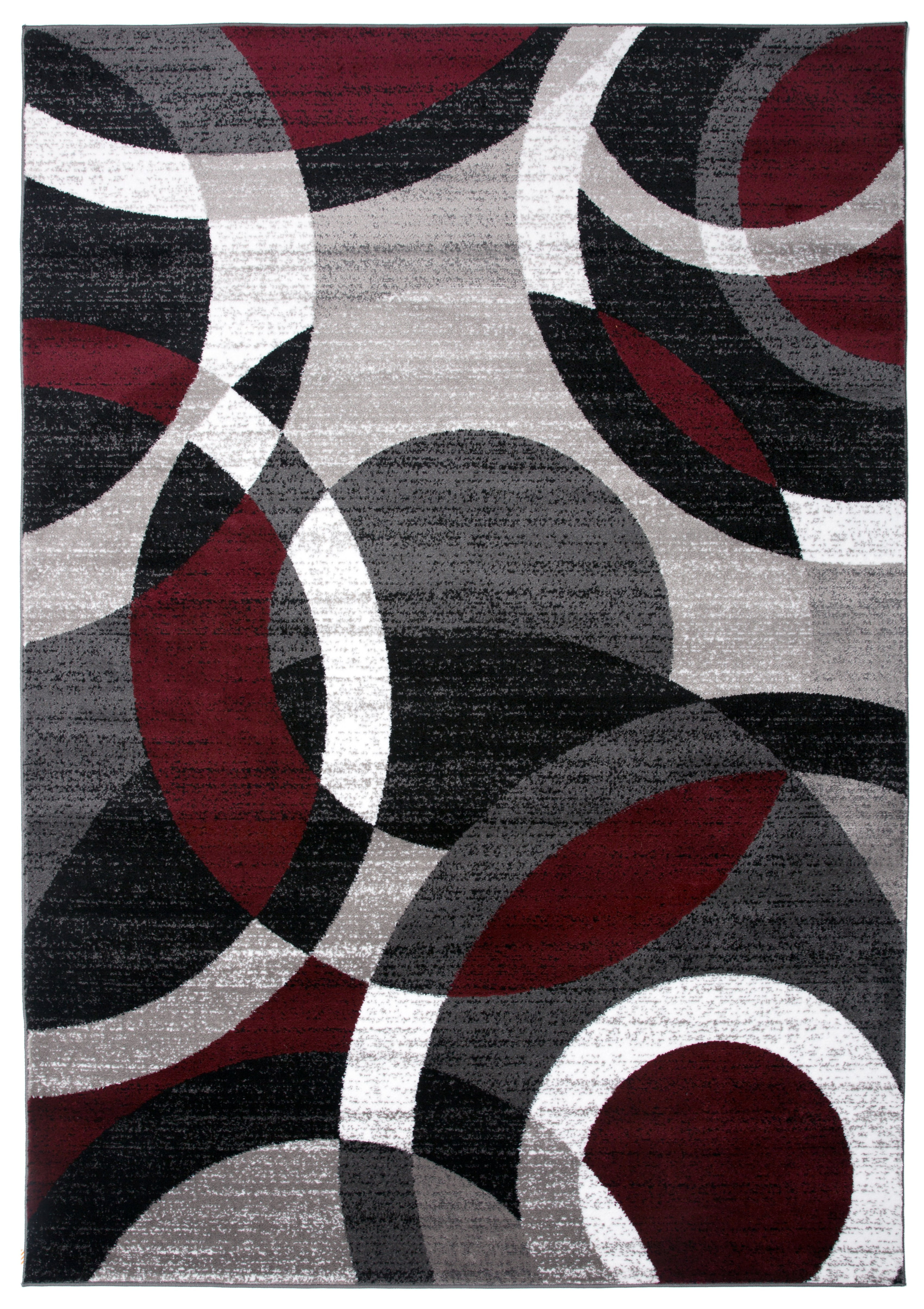 Contemporary Modern Circles Abstract, Red And Grey Area Rugs