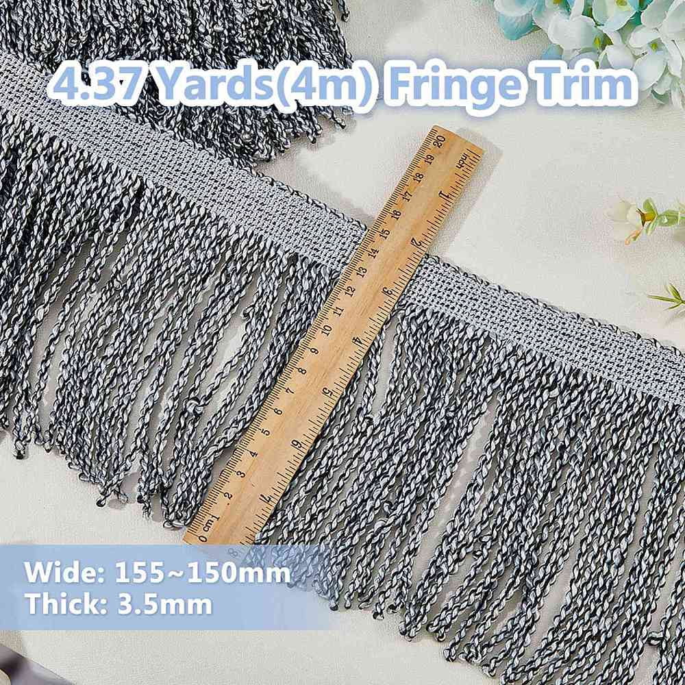 4M Polyester Tassel Lace Ribbon Fringe Lace Trim Macrame Lace Ribbon Gray 6-1/8~6-1/4 inch(155~160mm) about 4.37 Yards(4m)/Bag