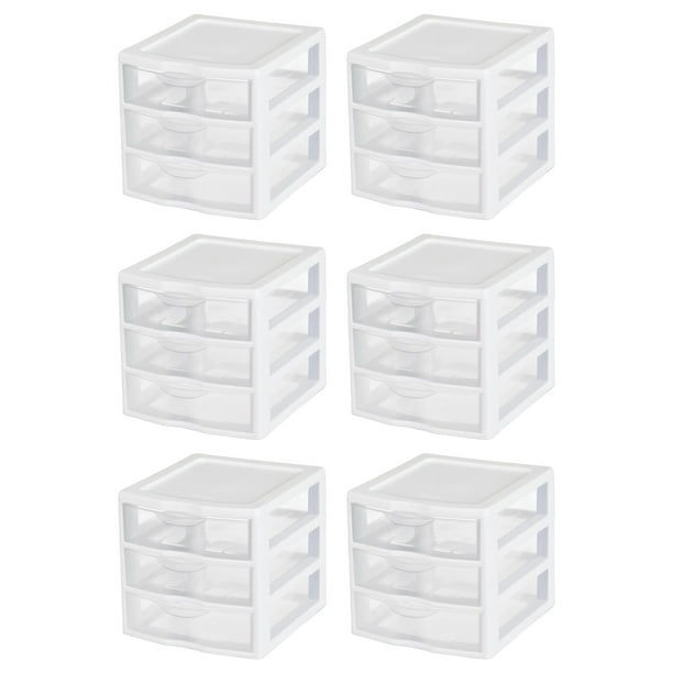 3 Drawer Plastic Storage Bin, Stacking Plastic Storage Drawers Small White