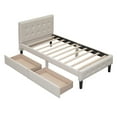 thumbnail image 5 of Euroco Twin Size Upholstered Platform Bed with 2 Drawers, Beige, 5 of 13