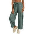 thumbnail image 5 of Women Linen Pants Wide Leg Boho Pants Loose Lightweigt Beach Palazzo Harem Pants with Pockets, XL, 5 of 7