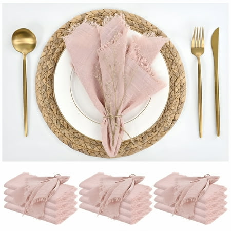 AUQ 2026 New 12 Pack Lavender Napkins Cotton Linen Napkins 16 X 16" Light Purple Cloth Napkins Handmade with Fringe Soft Napkins for Dinners, Parties, Weddings, Events, Table Settings, Home Decor