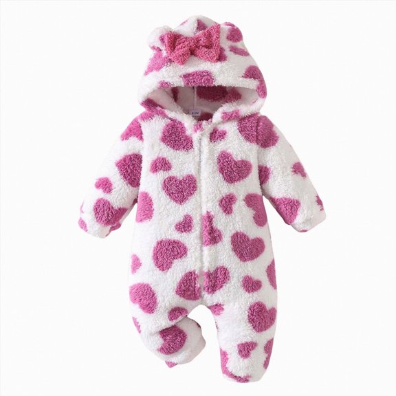 3-6 Months Newborn Baby Bodysuits Babys Cute Cartoon Printed Hooded Jumpsuit Warm Long Sleeved Bodysuit Jumpsuit Long Sleeve Bodysuit Cute Newborn Clothes,Hot Pink Jumpsuit Bodysuit