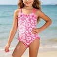 thumbnail image 2 of Shadoumai One Piece Swimsuit for Girls Ruffle Ruched Tankini Set Quick Dry & Stretchy Color Block Beach Skirt Cute Ruched Bathing Suit Swimwear Shorts and Skirt with Mesh Cover Ups, 2 of 5