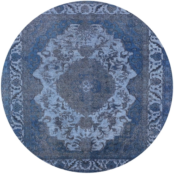 Ahgly Company Indoor Round Mid-Century Modern Light Purple Blue Oriental Area Rugs, 7' Round