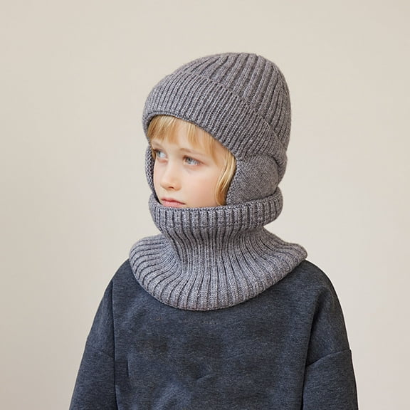 TMOYZQ Unisex Toddler Kids Winter Hats Scarf Set, Ribbed Cable Knit Soft Warm Thick Fleece Lining Earflap Hats Skull Caps Neck Warmer Set for 4-10 Year Old Baby Girls Boys