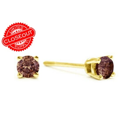 Gold Champagne Diamond Earrings - 1/3ct Chocolate Bar Brown Champagne Certified Diamond Stud Earrings in 14k Yellow Gold