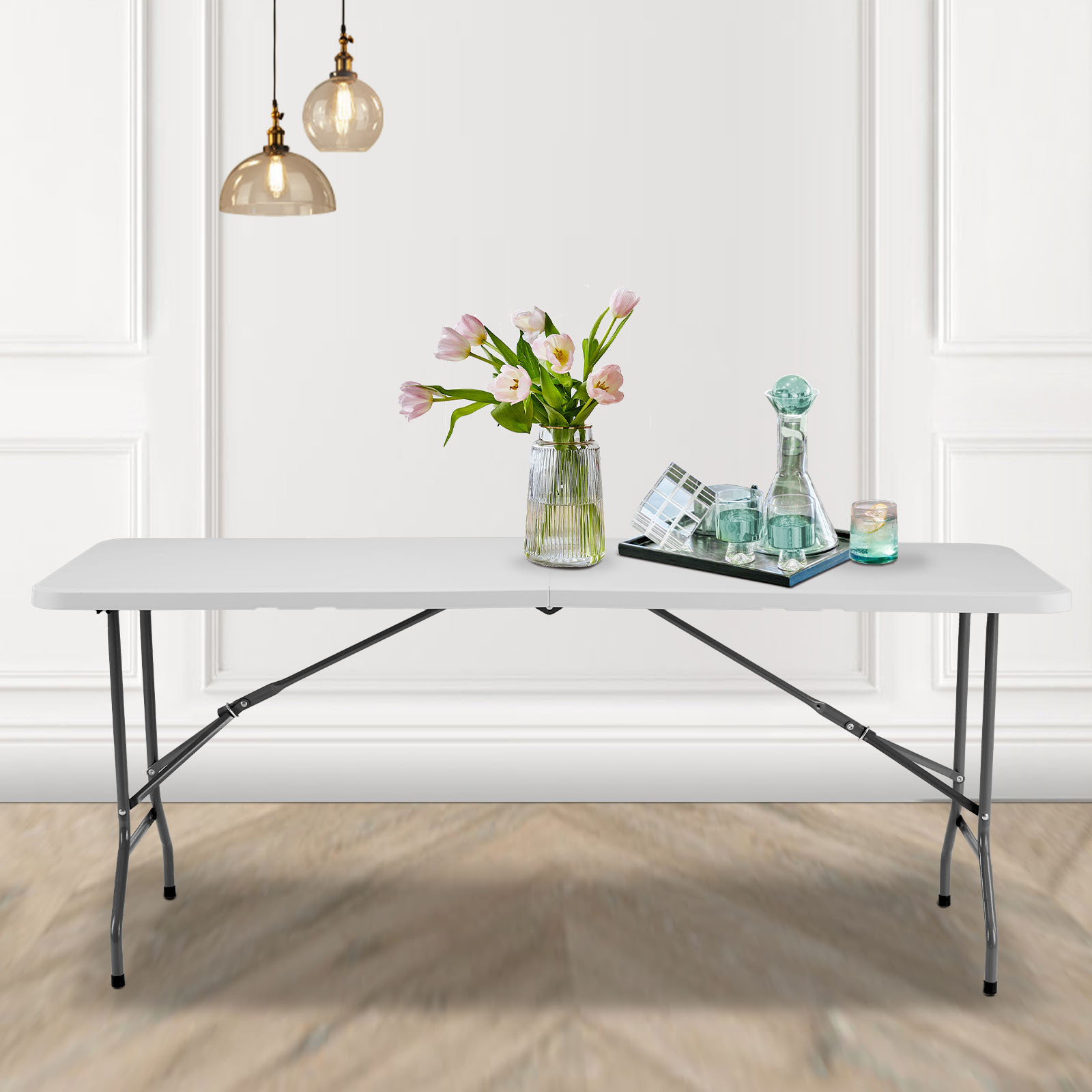 Alvantor Heavy Duty Folding Table Indoor Outdoor, Portable Camping Table, White