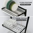 thumbnail image 4 of Junyuan Hanging Dish Drying Rack Wall Mount, 3 Tier Kitchen Plate Organizer Storage Shelf with Drain Tray, Stainless Steel Black, 4 of 6