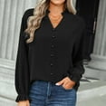 thumbnail image 2 of Tops for Women V Neck Flare Long Sleeve Shirts Solid Color Buttons Casual Soft Lightweight Summer Fall Blouse Tee, 2 of 9