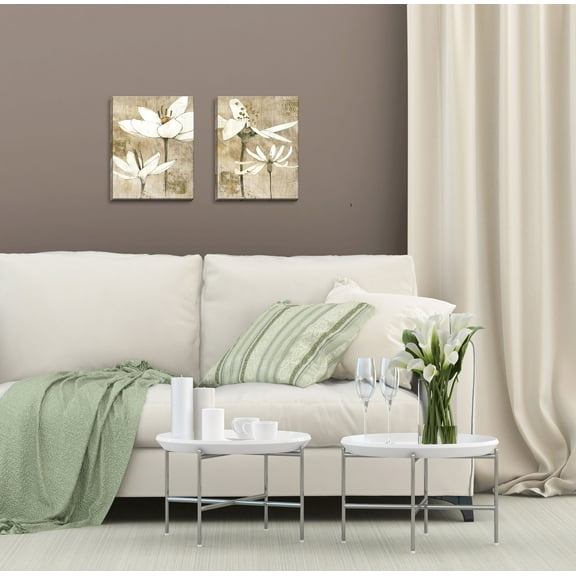 Gango Home Decor Contemporary Pencil Florals I & II; Two 11x14in Hand-Stretched Canvases