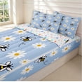thumbnail image 3 of Erosebridal Kawaii Bee Zipper Twin Comforter Sets with Fitted Sheet and 2 Pillowcases,Vintage Daisy Floral Zipper Bedding Set,Blue White,Colorful Stars Reversible,4pcs, 3 of 8