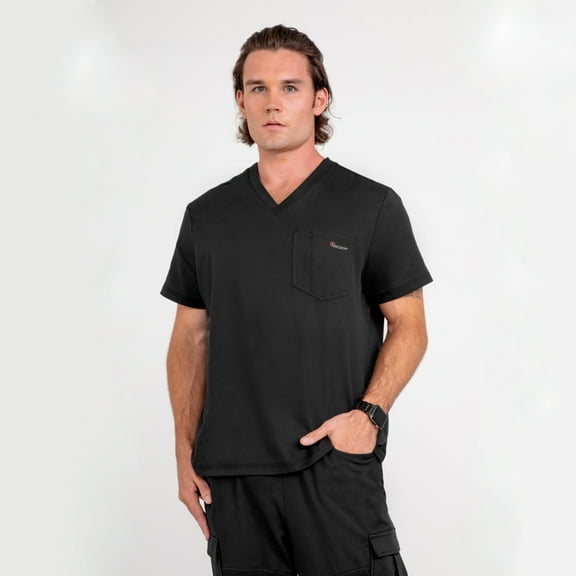 Antimicrobial Scrub Men’s V-neck Top, Small, Black