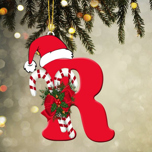 Colgante Navideño Acrílico 2D con Letra Inicial (8 Cm) | Ideal para Árbol, Puerta o Mochila | Regalo Perfecto para Fiestas Navideñas Familiares | Adorno Navideño Acrílico para Árbol, Puerta o Mochila