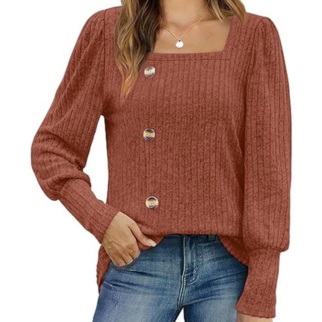 ICHUANYI Liquidación Blusa suelta de color sólido de manga larga con botones a la moda para mujer ICHUANYI WER202308174256