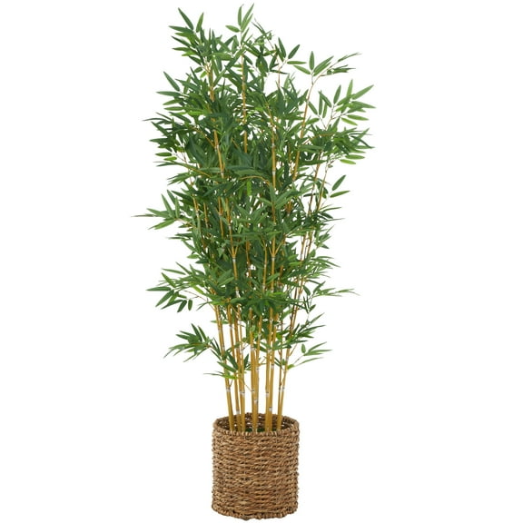 DecMode 59" Artificial Bamboo Tree in Realistic Leaves and Brown Seagrass Pot