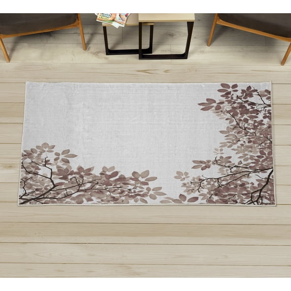 Leaves Decorative Rug, Broad Leaves Close-up Background Garden Organic Foliage Shrubs Cells Plant Image, Quality Carpet for Bedroom Dorm and Living Room, 6 Sizes, Dark Warm, by Ambesonne