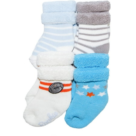 Child of Mine Newborn Baby Boy 4-Pack Terry Tip Socks, 0-3M