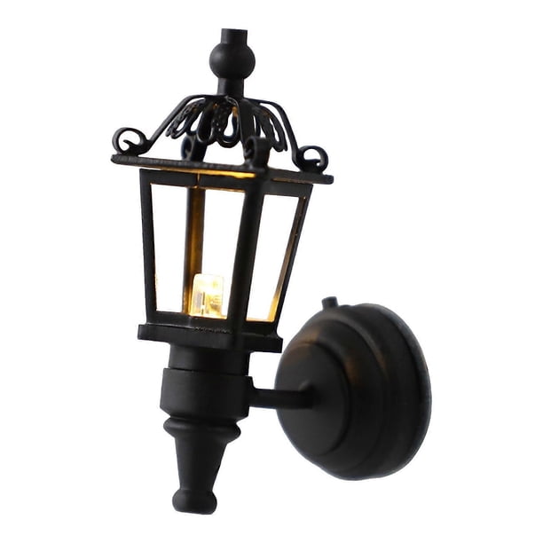 Vintage DIY mini house 1/12 mini house Miniature LED Wall Light Lamp (Black)