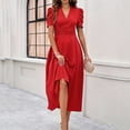thumbnail image 7 of Bxsruta Womens Maxi Dress V Neck Short Puff Sleeve Pleated Flowy Casual Dresses for Women Vacation, 7 of 7