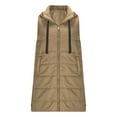 thumbnail image 5 of Long Puffer Vest Women Oversized Quilted Hooded Jacket Lightweight Down Vests Sleeveless Winter Coat with Pockets Light Brown XL, 5 of 7