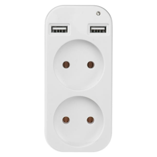 Adaptador de corriente europeo con enchufe doble y doble USB. Regleta de enchufes. Enchufe UE.