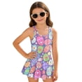 thumbnail image 4 of COEQINE Girls Tank One Piece Swimsuit with Flowy Skirt & Built-In Brief, U-Neck & V-Shaped Back Bathing Suit, Playful Swim Dress for Girls 6-7 Years, Easter Egg Hippie Flower, 4 of 8