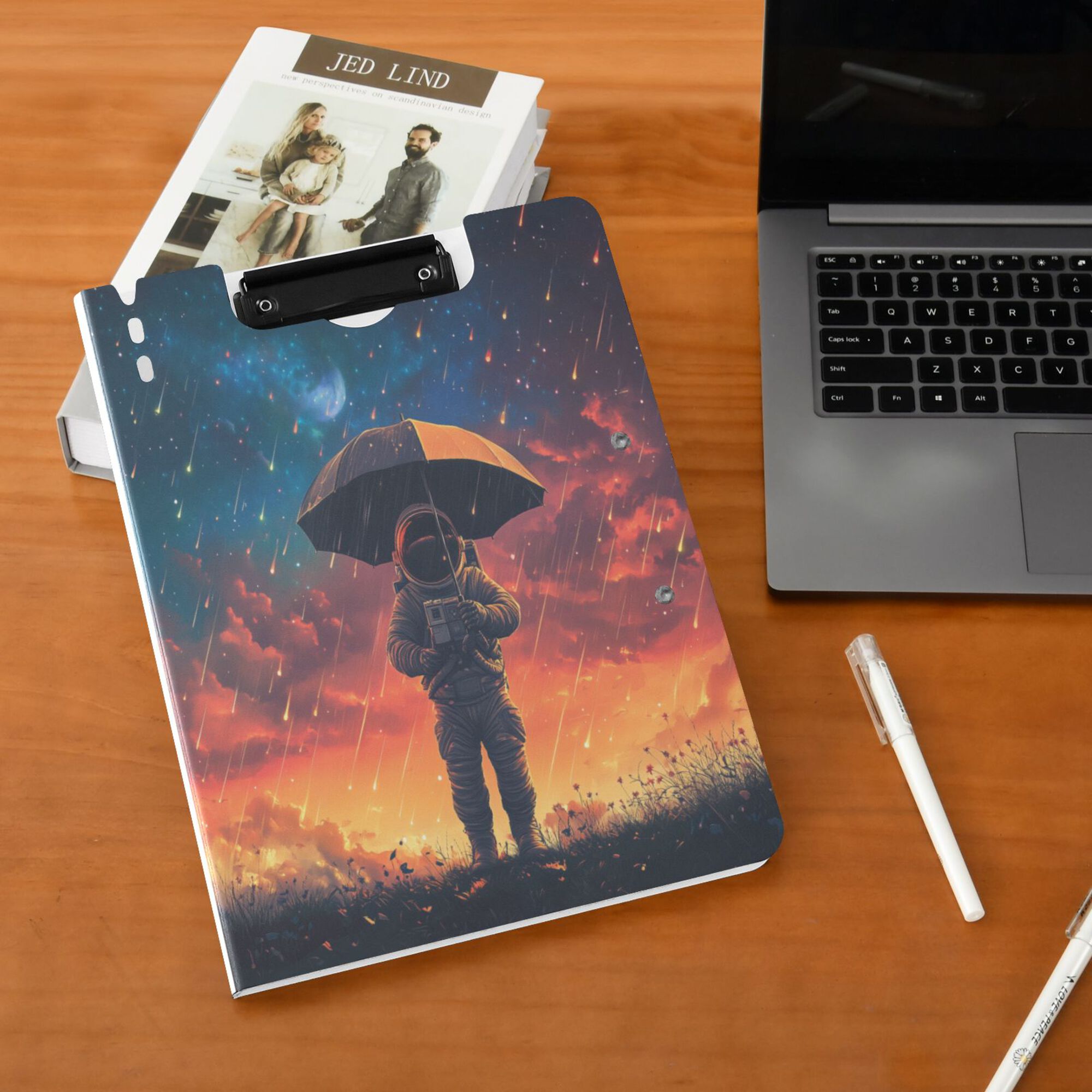 FORMRS A4 Clipboard Folder with Pen Holder Horizontal Foldable School Office Binder, Astronaut at Dawn