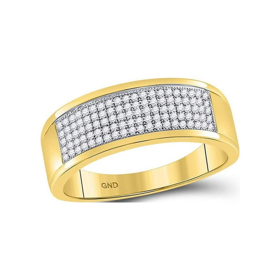 FB Jewels 10k Yellow Gold Mens Round Diamond Micropave Wedding Anniversary Band Ring 1/3 Cttw Size 8