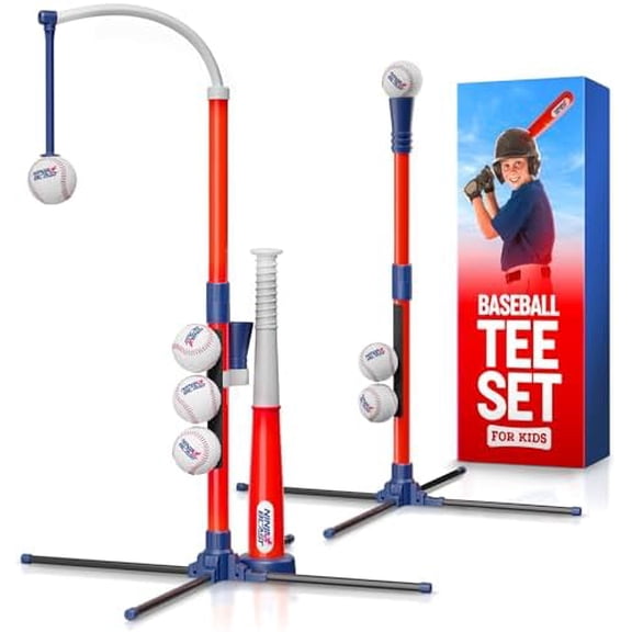 Tee Ball Set for Kids - 4 Year Old Boy Birthday Gift Baseball Batting Tee- T Ball Set for Toddlers 3-5 4-6 - Toys for Ages 3 4 5 6 Year Old Boy - Toddler Outdoor Toys, Baseball Tee