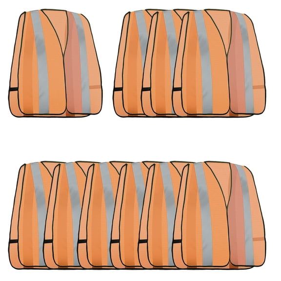 Neiko 53979A 10-Pack Universal High Visibility Mesh Safety Vest, 2-Inch Reflective Strip Design, Universal Size, Neon Orange, Safety Vest for Men and Women, Adult Orange Safety Vest