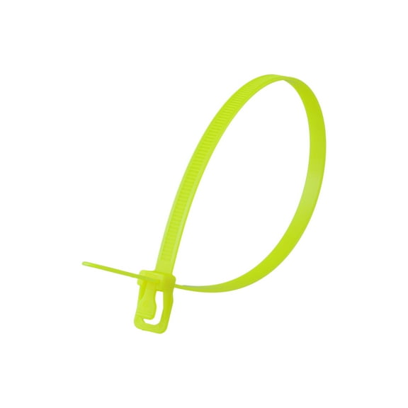 14 Inch 120 Lbs Fluorescent Yellow Releasable/Reusable Cable Tie - 20 Pack