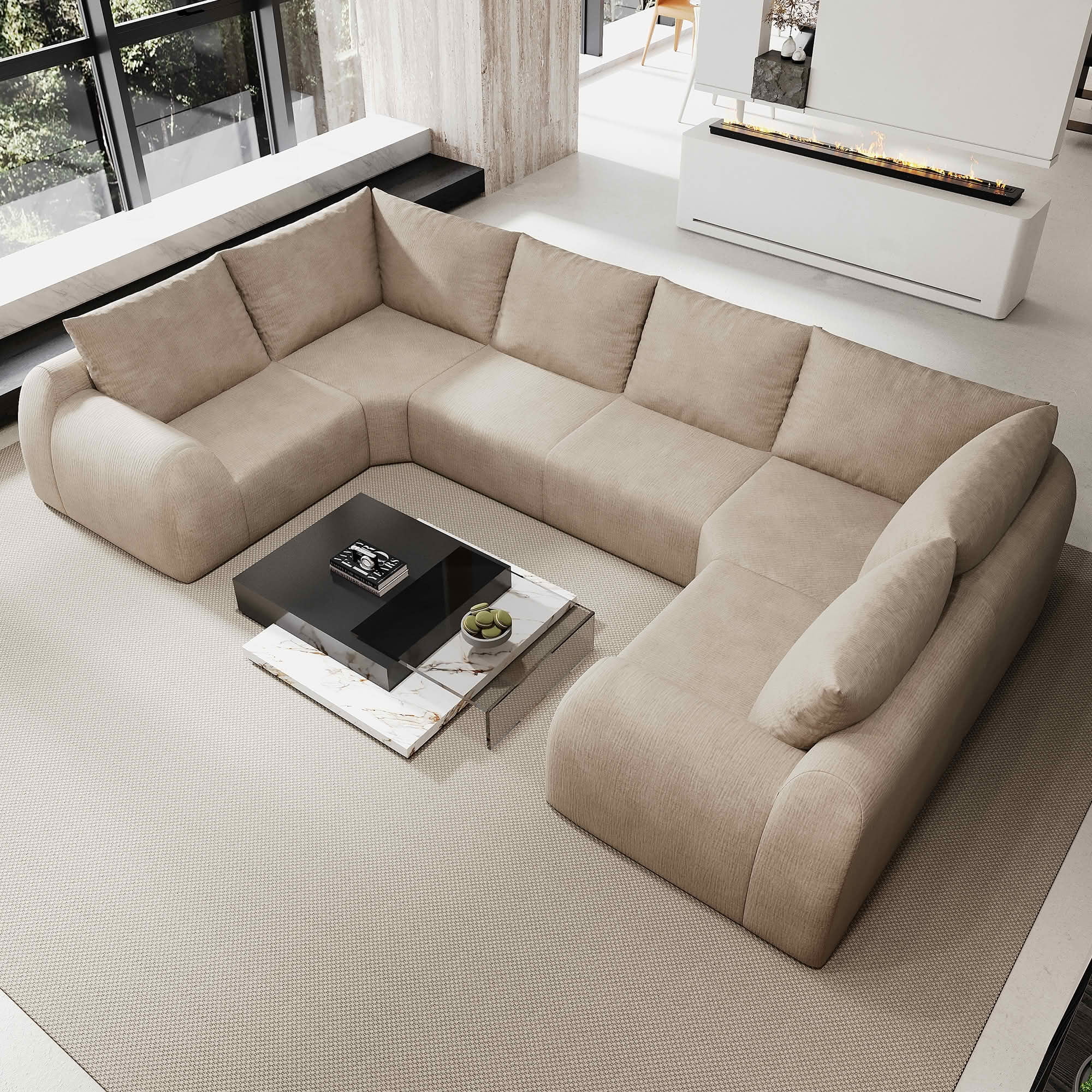 MAYEERTY 135.5 Inch 6-Seat U Shape Cloud Modular Sectional Sofa, Vacuum Compressed Chenille Fabric Couch, No Assembly Needed for Living Room