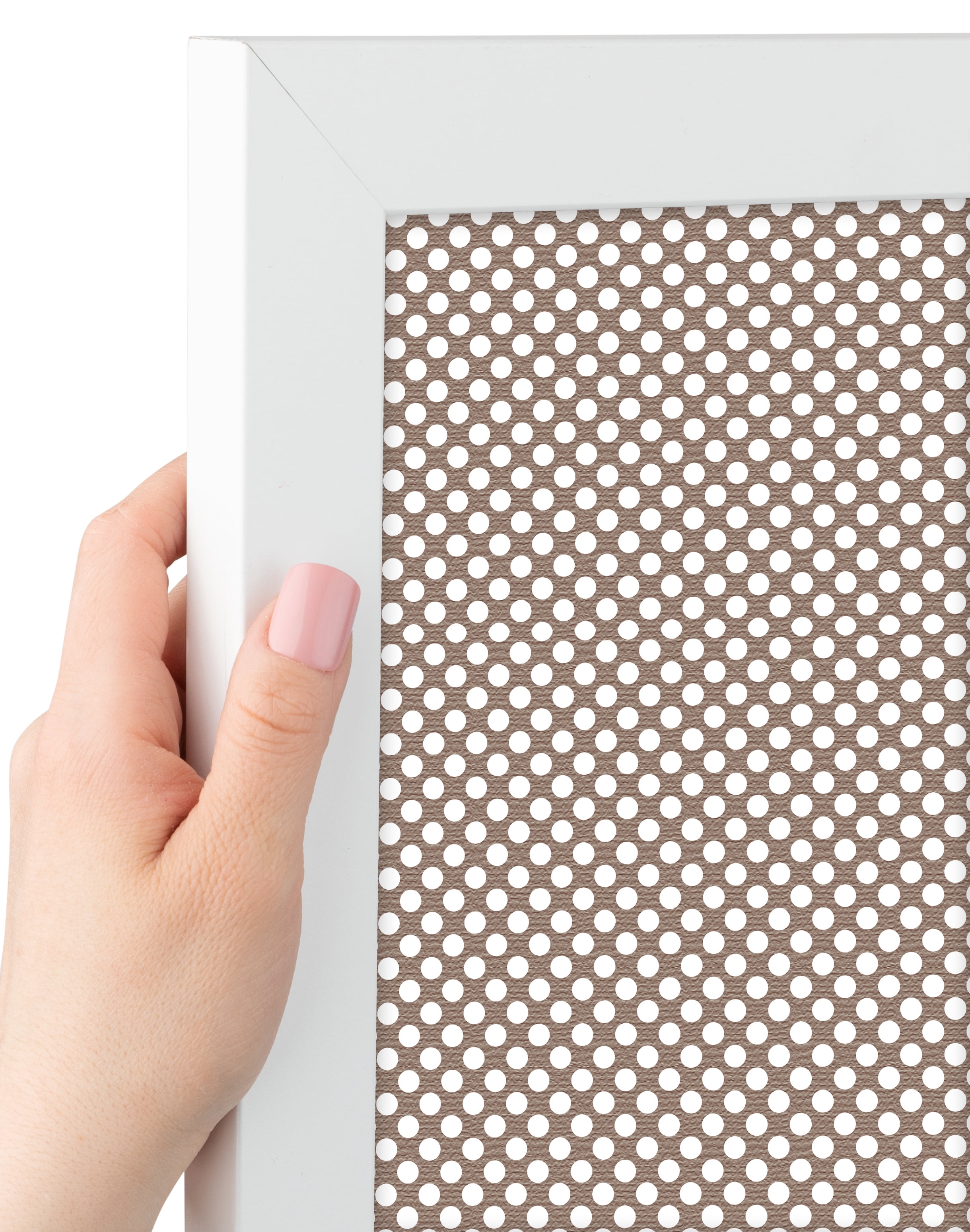 PinPix 30x12 Custom Cork Bulletin Board Brown Polka Dot Poster Board Has a Fabric Style Canvas Finish, Framed in Brown Polka Dot, by ArtToFrames (PinPix-501)