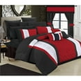 thumbnail image 1 of Aura Complete Pintuck Embroidery Color Block Bedding, Sheets, Window Panel Collection Bed in a Bag Comforter Set Sheets - Red - Queen - 24 Piece, 1 of 1