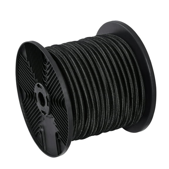 KFFKFF 1/4 inch Elastic Cord, 120 ft Spool Durable Stretch Rope, Ideal for Securing Cargo, Tarps, Outdoor Activities, and Crafts, Black