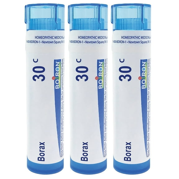 Boiron Borax 30C, Homeopathic Medicine for Canker Sores, 3 Count (3 x 80 Pellets)