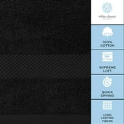 White Classic Hotel Collection Luxury Soft Cotton Hand Towels, Black, 16 x 30, 6 Pack