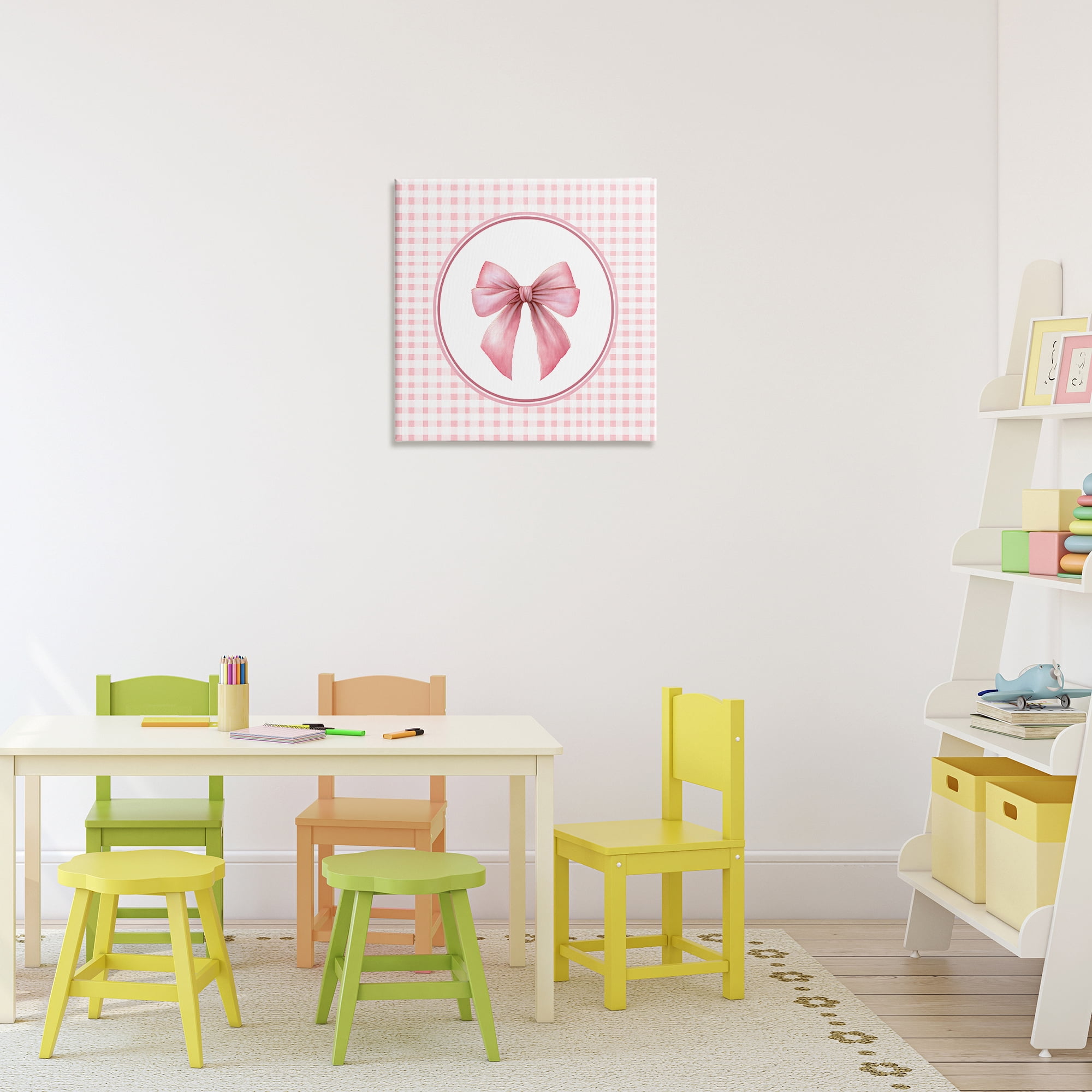 Stupell Industries Pink Bow with Circular Gingham Canvas Wall Art, design by Christine Simpson Art