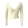 thumbnail image 3 of Fall Shirts for Women 2025 Solid Color Knot Front V-Neck Slim Fit Cropped Going Out Tops Long Sleeve Shirts for Women, 3 of 7