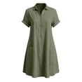 thumbnail image 6 of Fesfesfes Summer Casual Collared Button Down Dress,Women's Short Sleeve Loose Fit Shirt Dress,Washed Wrinkled Dress with Side Pockets, Relaxed Fit Daily Wear Beach Dress, 6 of 6
