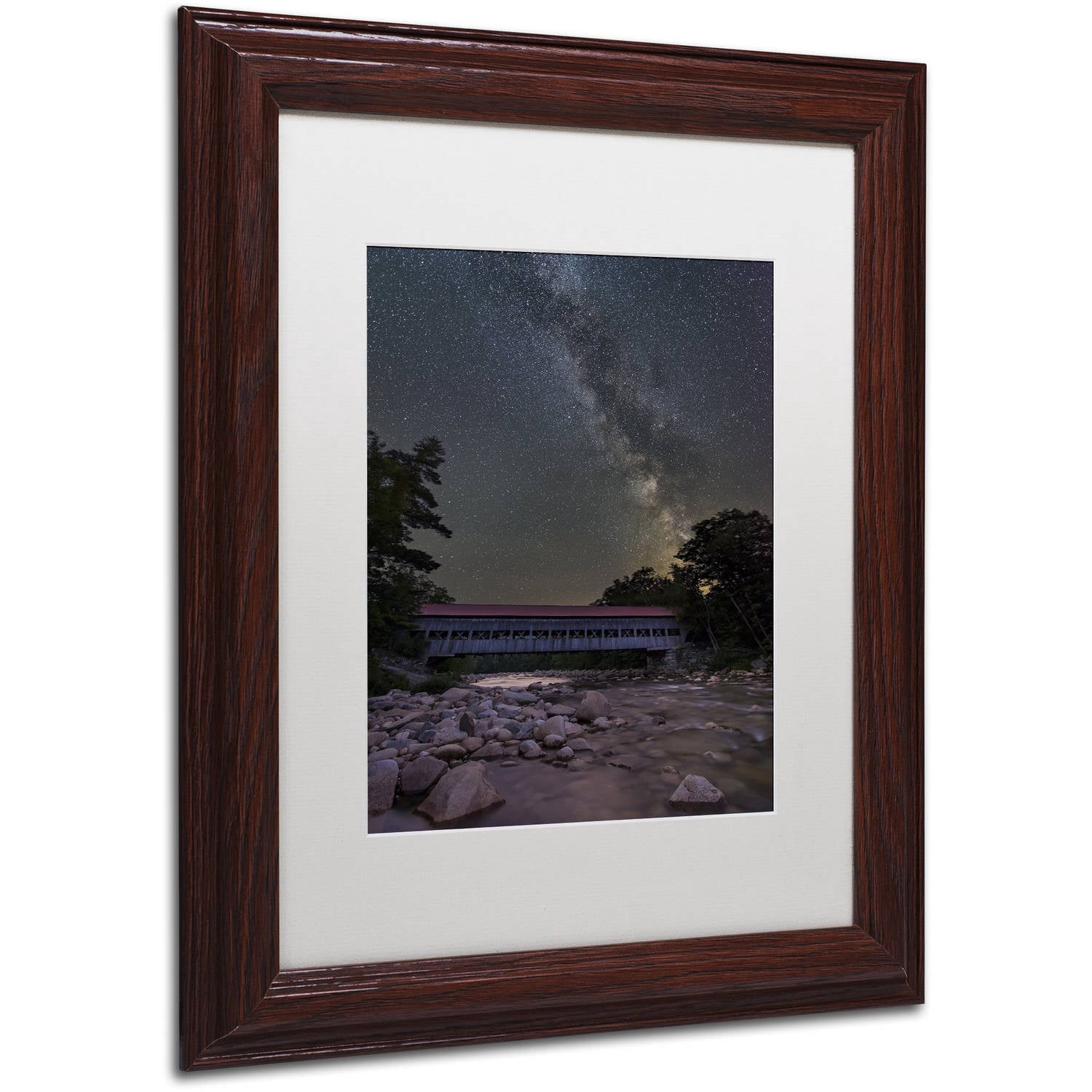 Trademark Fine Art "Swift River Night" Canvas Art by Michael Blanchette Photography White Matte, Wood Frame