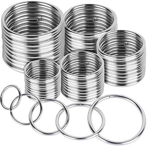 Metal O Ring，50 Pcs Silver Multi Purpose Metal O Ring for Macrame,Camping,Dog Leashes,Hardware,Bags and More Craft Project - 16mm,21mm,25mm,32mm,38mm