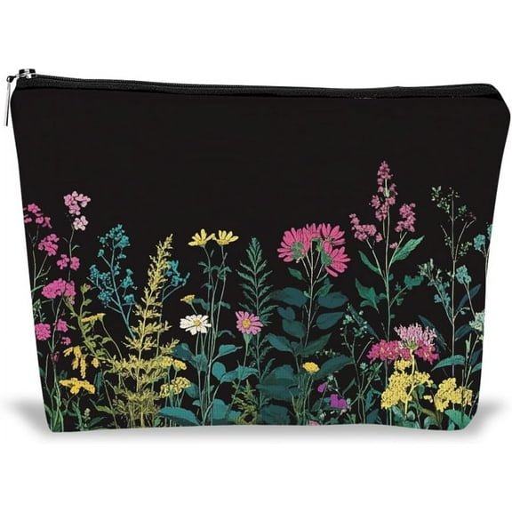 Zipper Makeup Bags Flower Printed Portable Travel Cosmetic Bag Personalized Travel Toiletry Pouch Clutch Bags Accessory Organizer for Women Girls Gifts 9.8x7x2 Inch Colorful