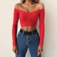 thumbnail image 1 of Top corto con hombros descubiertos para mujer, camiseta de manga larga con cuello en V, camiseta elegante para fiesta y Club, ropa de calle para damas, 1 of 4