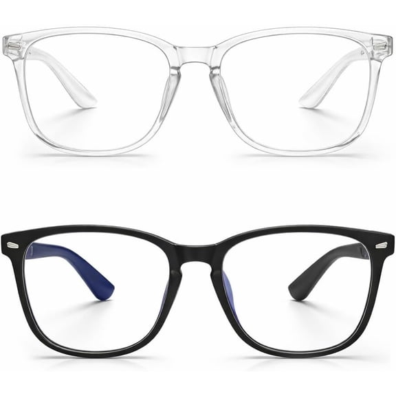 2 Pack Blue Light Glasses for Women Men Square Frame Computer Gaming Office Screen Use
