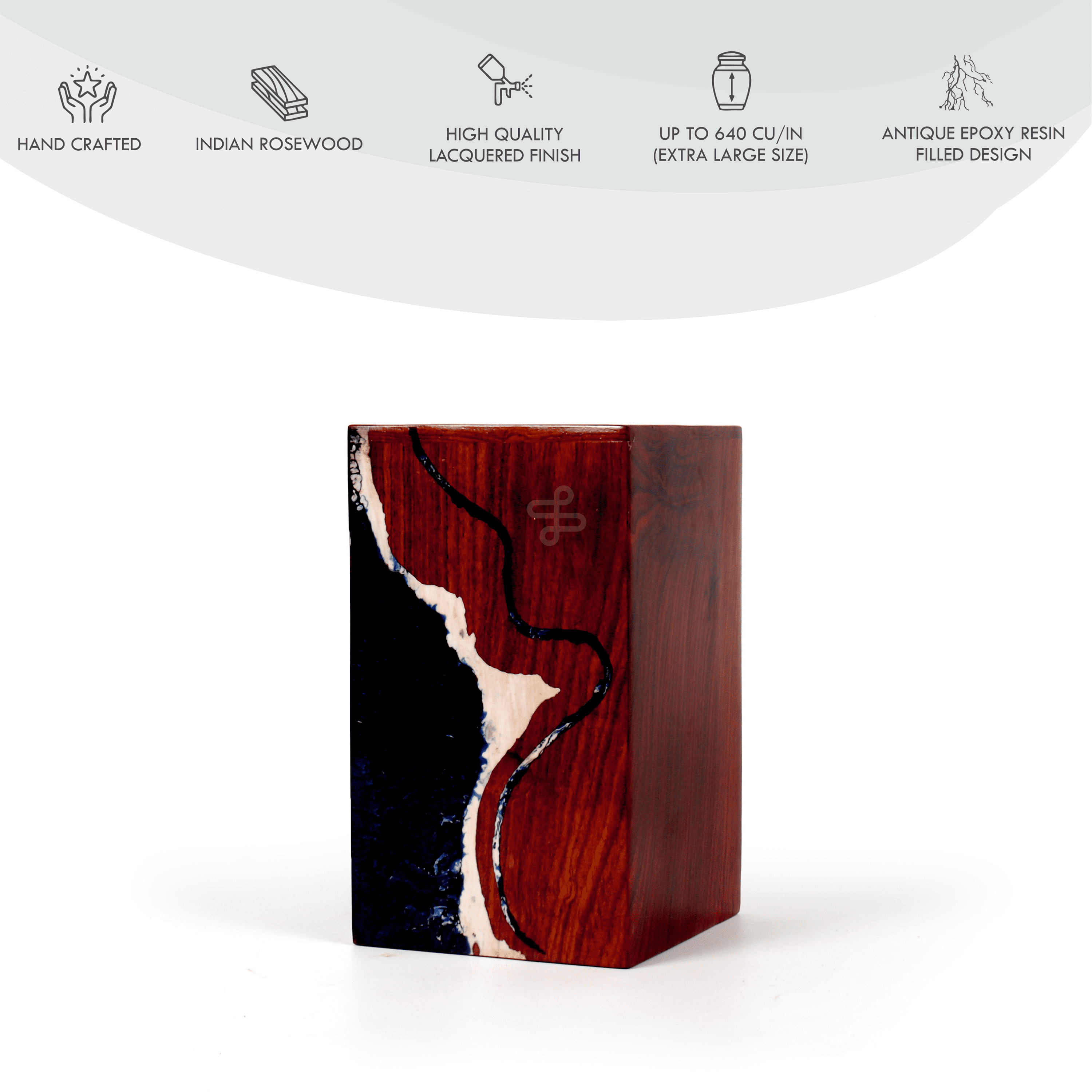 Wooden Cremation urn for Human and pet Ashes (Off White & Navy Blue, Keepsake, Sea)