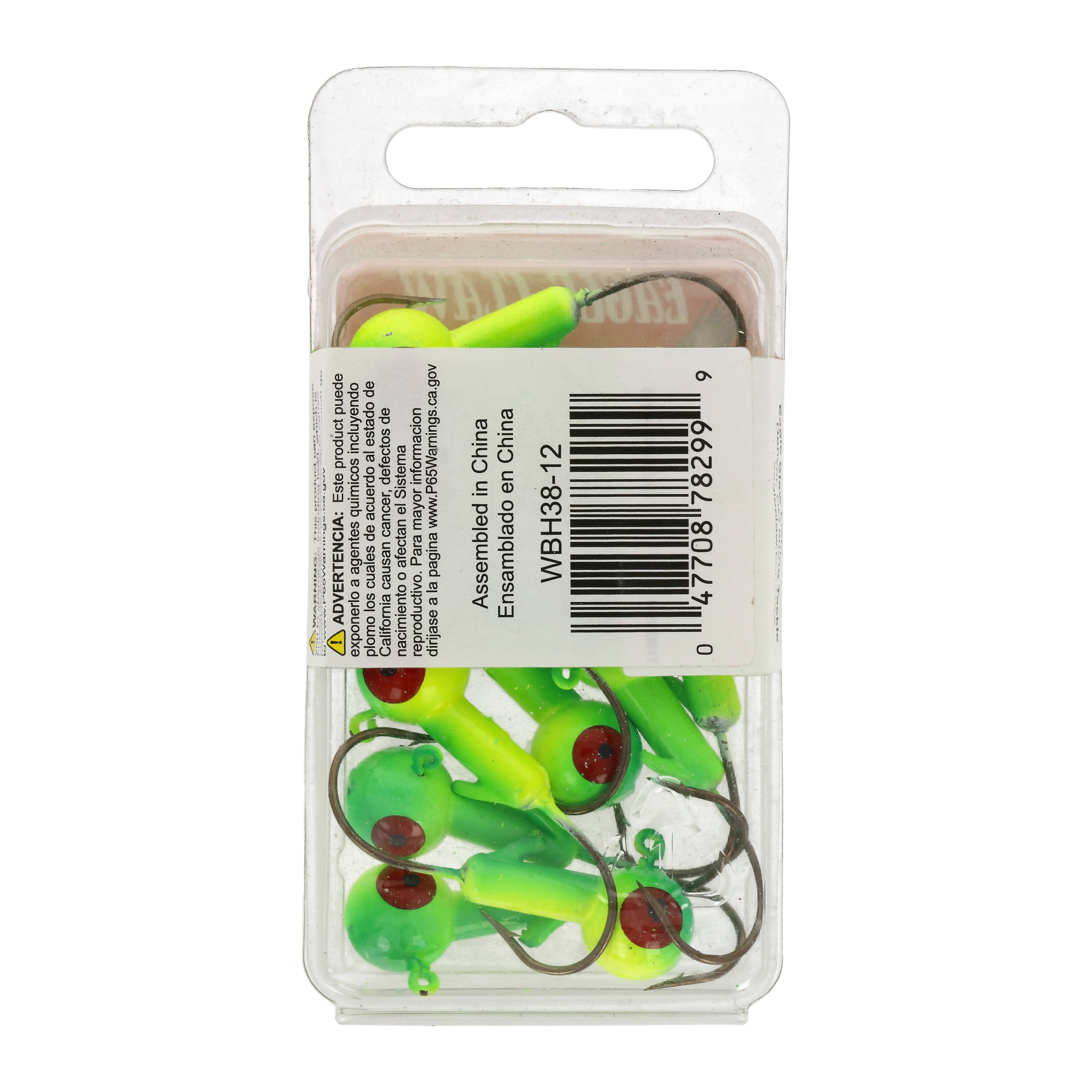 (3 pack) Eagle Claw Ball Head Fishing Jig, Lime & Chartreuse with Bronze Hook, 3/8 oz., 10 Count