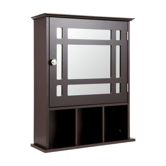 Spaco Wall Mounted and Mirrored Bathroom Cabinet-Brown, Bathroom Cabinet for Bathroom Laundry Room Kitchen