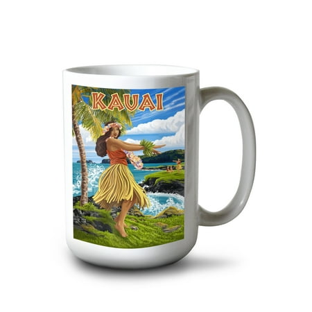 

15 fl oz Ceramic Mug Kauai Hula Girl on Coast Dishwasher & Microwave Safe